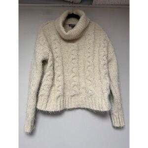 Freshman 1996 Cream Cable Knit Fuzzy Turtleneck Sweater Womens Medium Chunky